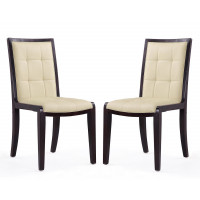 Manhattan Comfort DC003-CR Executor Cream and Walnut Faux Leather Dining Chairs (Set of Two)